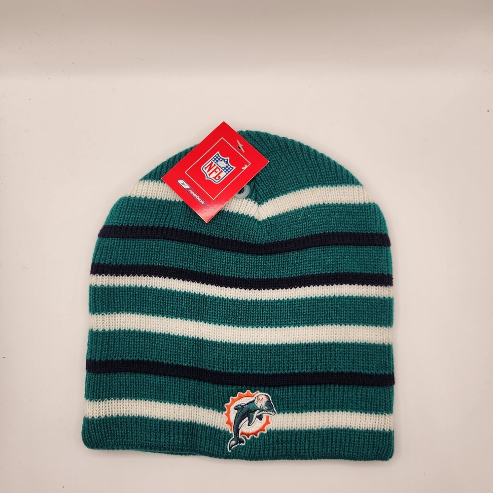 Deadstock Y2K Miami Dolphins Beanie Hat Striped New With Tag OFSA Reebok NFL
